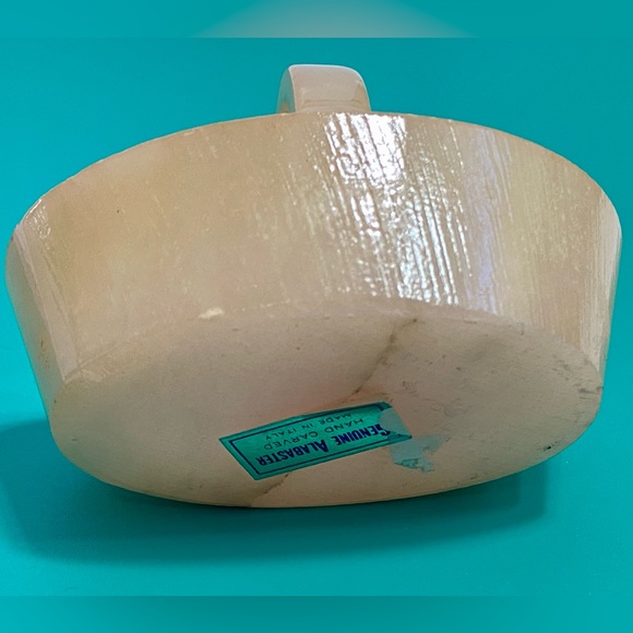Vintage Genuine Italian Alabaster Hand Carved Basket With Handle - Picture 7 of 8